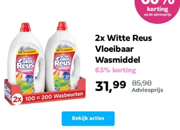 Aanbieding: 2x Witte Reus Vloeibaar Wasmiddel Color Reus 100 wasbeurten