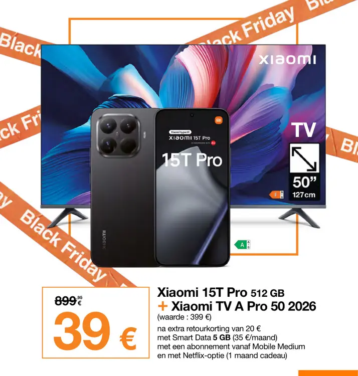 Aanbieding: Xiaomi 15T Pro 512 GB + Xiaomi TV A Pro 50 20