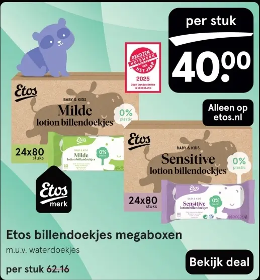 Aanbieding: Etos billendoekjes megaboxen