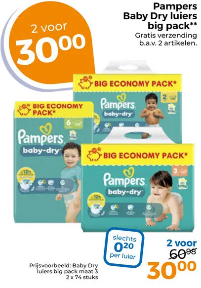 Aanbieding: Pampers Baby Dry luiers big pack