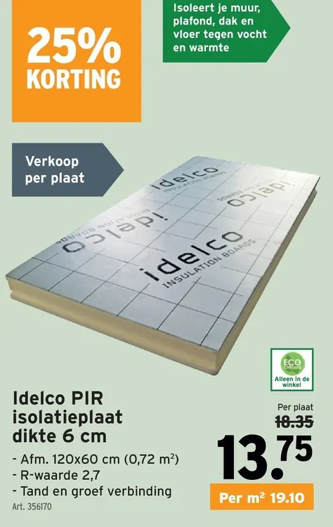 Promotie: Idelco PIR isolatieplaat