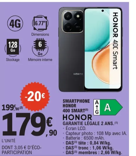Offre: Smartphone Honor 40C Smart