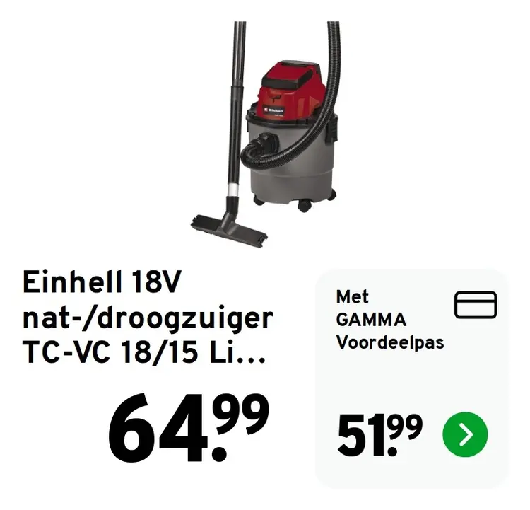 Aanbieding: Einhell 18V nat-/droogzuiger TC-VC 18/15 Liter