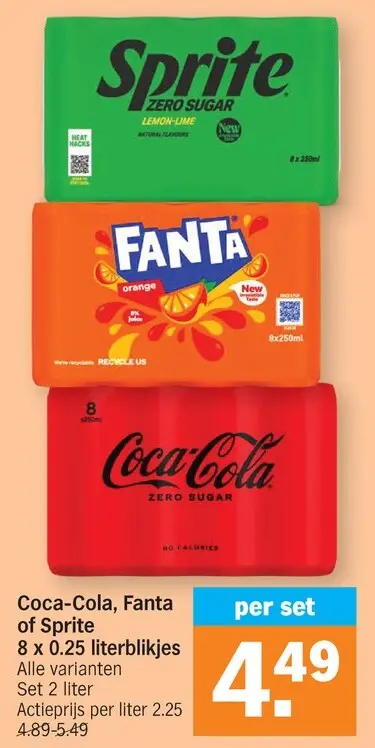 Promotie: Coca-Cola, Fanta of Sprite 8 x 0.25 literblikjes