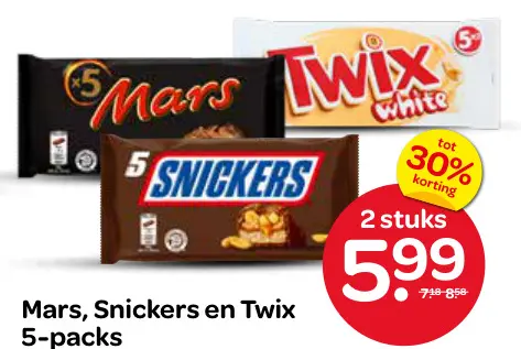 Aanbieding: Mars, Snickers en Twix