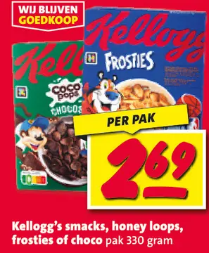 Aanbieding: Kellogg's smacks, honey loops, frosties of choco