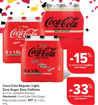 Aanbieding: Coca-Cola Regular, Light, Zero Sugar Zero Caf