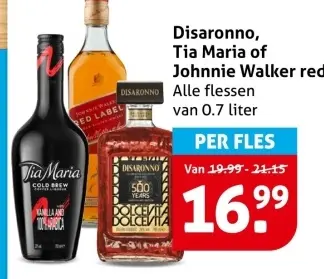 Aanbieding: Disaronno, Tia Maria of Johnnie Walker red