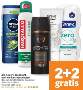 Aanbieding: Alle A-merk deodorant, bad- en doucheproducten
