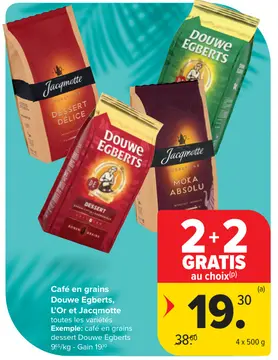 Offre: Café en grains Douwe Egberts, L'Or et Jacqmotte