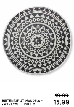 Aanbieding: Buitentapijt mandala - zwart/wit - 150 cm