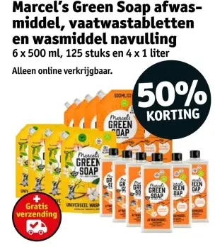 Aanbieding: Marcel's Green Soap afwasmiddel, vaatwastabletten en wasmiddel navulling