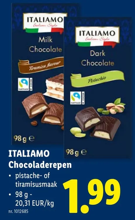 Promotie: ITALIAMO Chocoladerepen