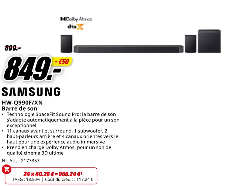 Offre: Barre de son HW-Q990F/XN