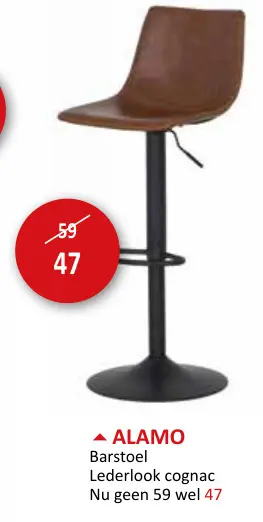 Aanbieding: Alamo Barstoel Lederlook cognac