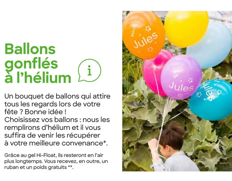 Offre: Ballons gonflés à l'hélium