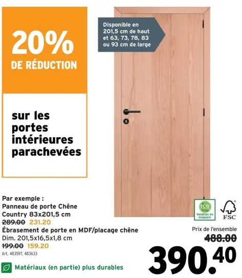 Offre: Panneau de porte Chêne Country et Ébrasement 
