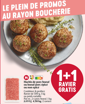 Offre: Hachis de porc/boeuf ou boeuf/porc épicé ou n