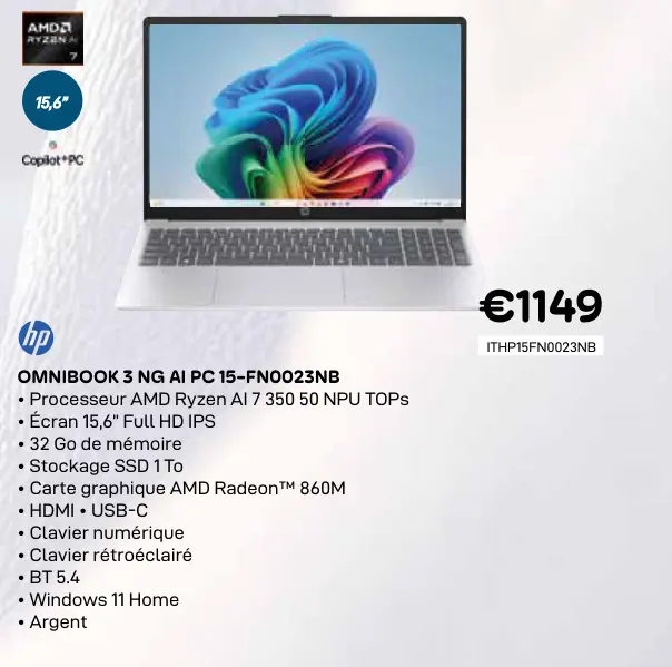 Offre: Omnibook 3 ng ai pc 15-fn0023nb