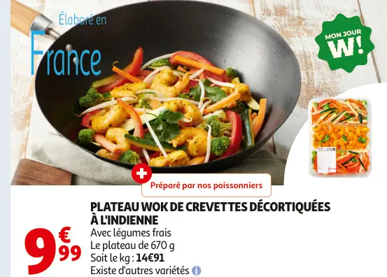 Promotie: Plateau wok de crevettes décortiquées à l'ind