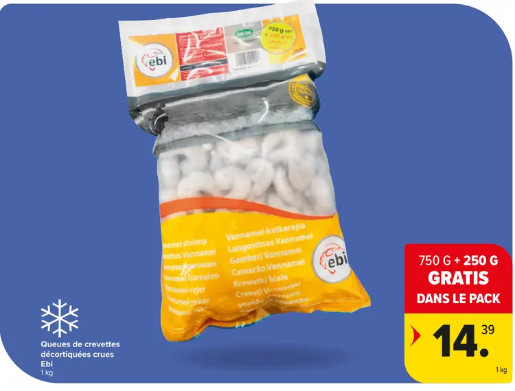 Offre: Queues de crevettes décortiquées crues