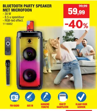 Aanbieding: Bluetooth party speaker met microfoon