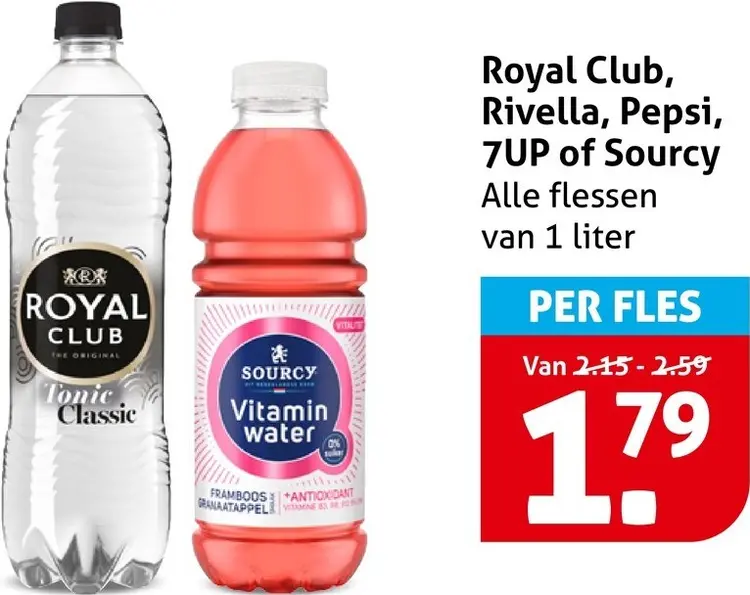 Aanbieding: Royal Club, Rivella, Pepsi, 7UP of Sourcy