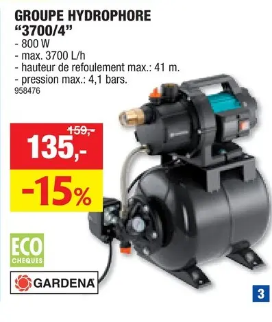 Offre: Gardena 3700/4 groupe hydrophore 800W