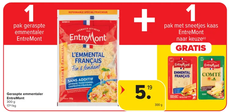 Promotie: Geraspte emmentaler en pak sneetjes kaas