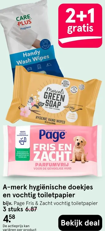 Aanbieding: A-merk hygiënische doekjes en vochtig toiletpapier