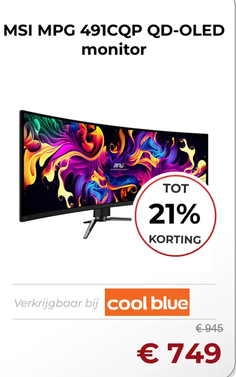 Aanbieding: MPG 491CQP QD-OLED monitor