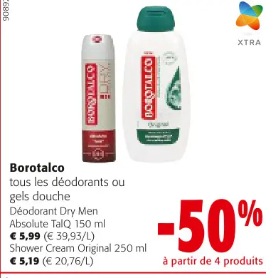 Offre: Borotalco tous les déodorants ou gels douche