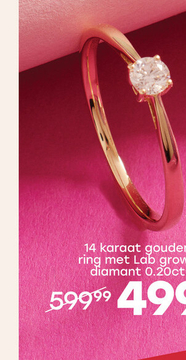 Aanbieding: 14 karaat geelgouden ring lab grown diamant 0,20ct