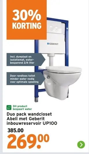 Aanbieding: Duo pack wandcloset Abell met Geberit inbouwreservoir