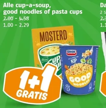 Aanbieding: cup-a-soup, good noodles of pasta cups