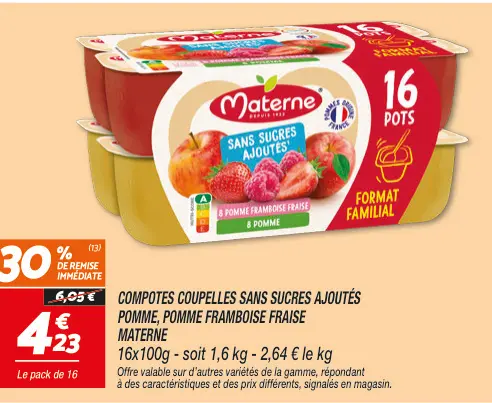 Offre: Compotes coupelles sans sucres ajoutés pomme,