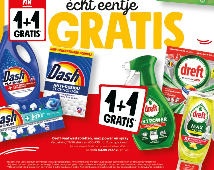 Promotie: Dreft vaatwastabletten, max power en spray
