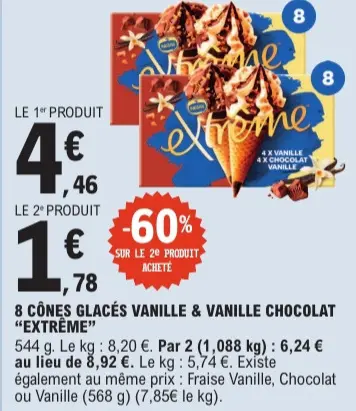 Offre: 8 cônes glacés vanille & vanille chocolat "ex
