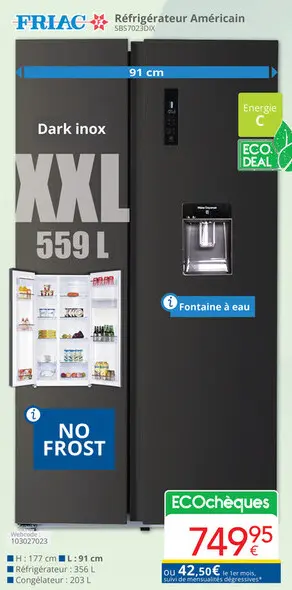 Offre: Réfrigérateur Américain SBS7023DIX