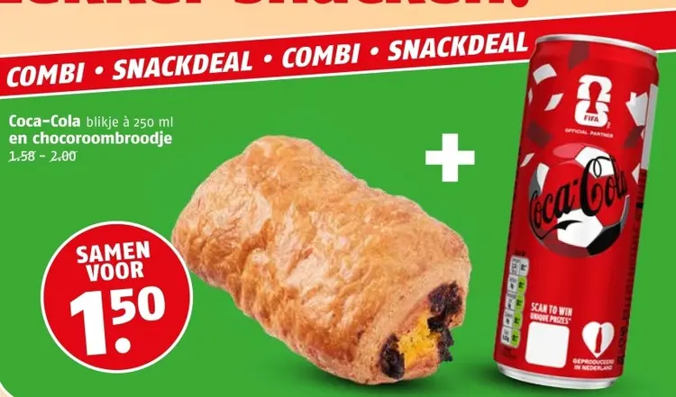 Aanbieding: Coca-Cola blikje en chocoroombroodje