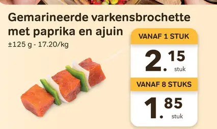 Promotie: Gemarineerde varkensbrochette met paprika en ajuin