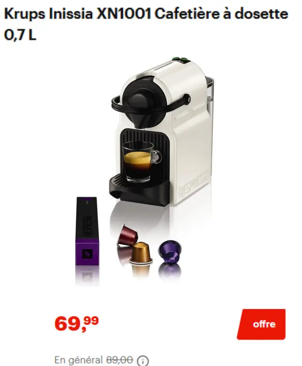Offre: Krups Inissia XN1001 Cafetiere a dosette