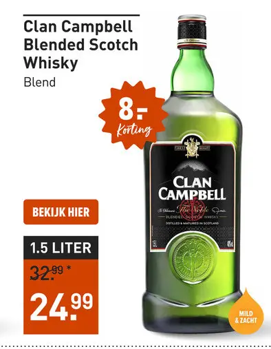 Aanbieding: Clan Campbell Blended Scotch Whisky 150CL