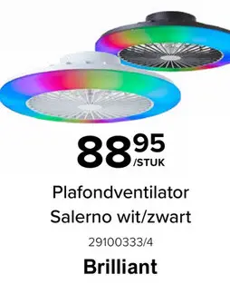 Promotie: Brilliant Plafondventilator Salerno met Lamp - LED 40W - 5000Lm - Dimbaar - Stil - Ø48,5 - Wit