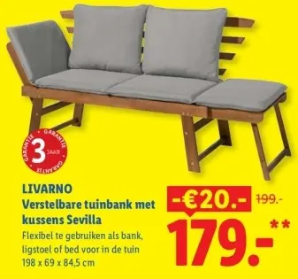 Aanbieding: Verstelbare tuinbank met kussens Sevilla