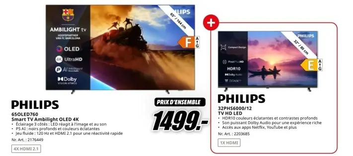 Offre: 65OLED760 Smart TV Ambilight OLED 4K + TV HD LED