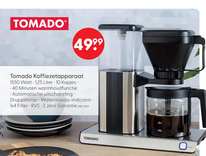 Aanbieding: Tomado koffiezetapparaat 1,25 l