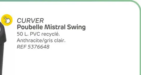 Offre: Poubelle curver mistral swing 50l pvc recyclé anthracite/gris clair
