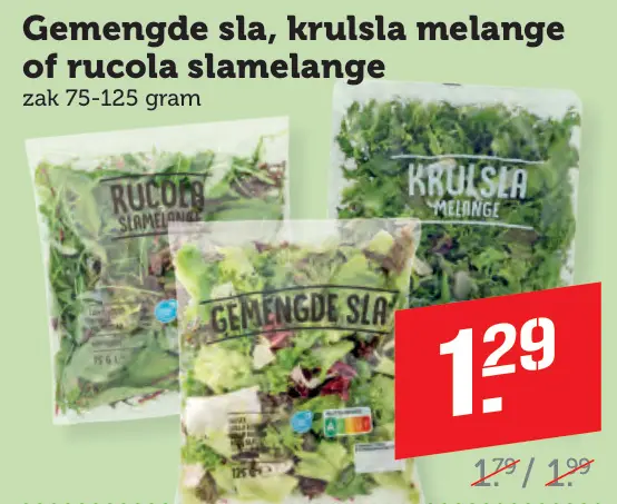 Aanbieding: Gemengde sla, krulsla melange of rucola slame