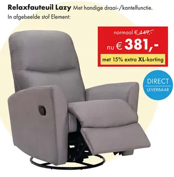 Aanbieding: Lazy relaxfauteuil grijs
